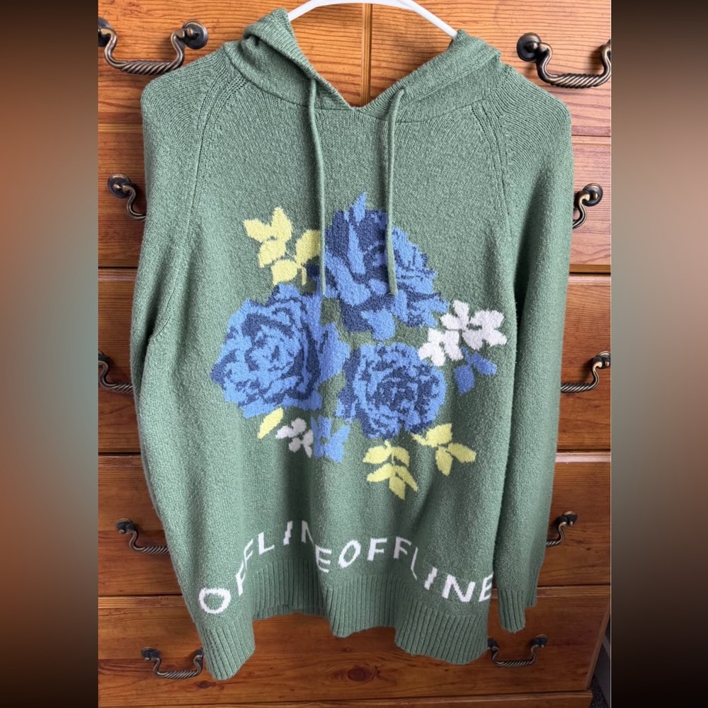 AE women’s offline floral hooded sweater size XS oversize fit